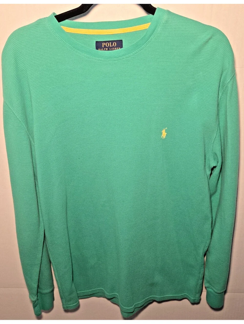 Polo Ralph Lauren Thermal Shirt Mens XL Green Waffle Knit Long Sleeve Pony Logo